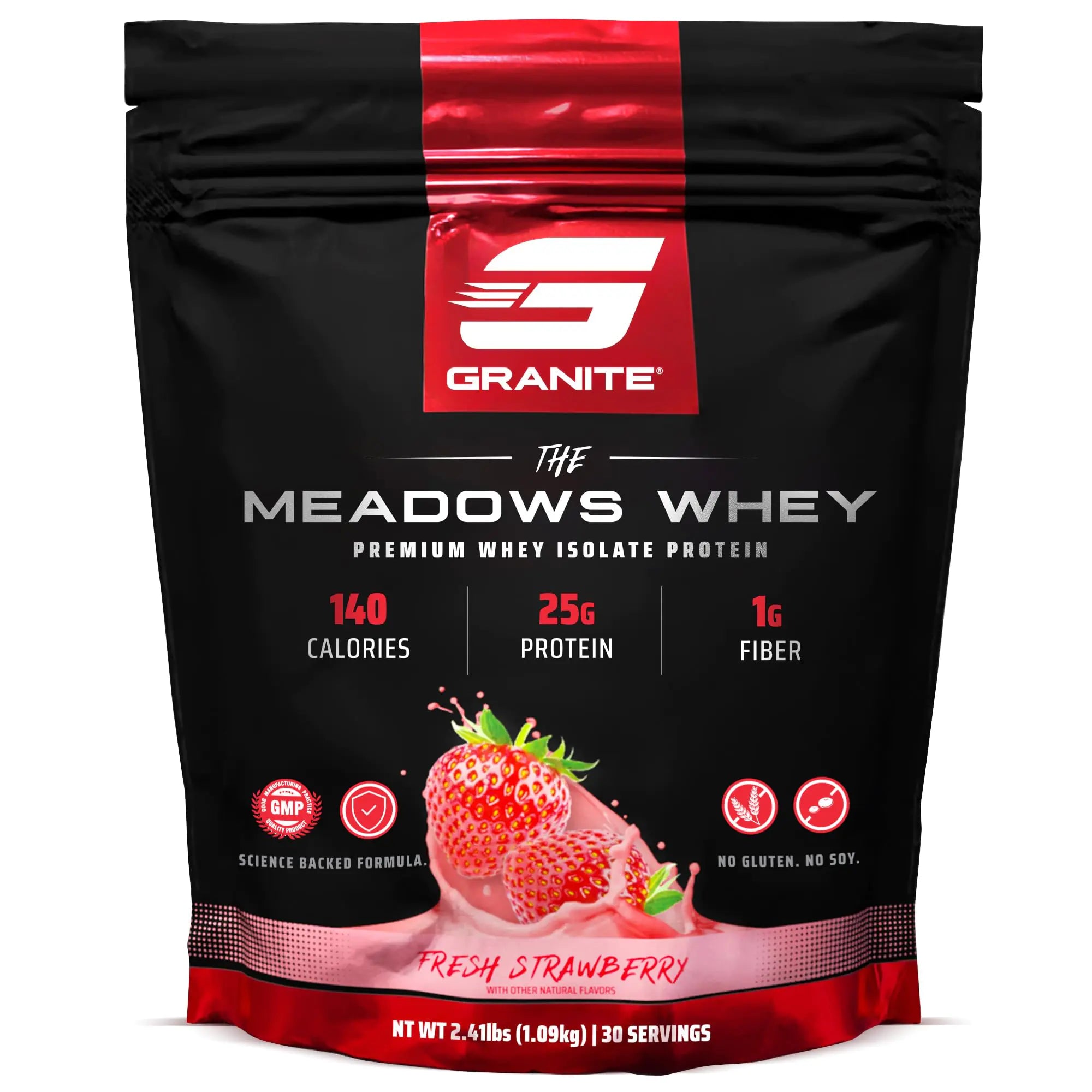 Granite Supplements The Meadows Whey Protein Isolate - (30 Servings) Whey Protein Powder - 140 Calories 1g Fiber 1g Sugar Protein Whey for Lean Muscle - Fresh Strawberry Flavored Protein Powder