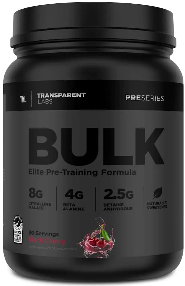 Transparent Labs Bulk Black Pre Workout - Clinically Dosed Sugar Free Preworkout for Men and Women with Beta Alanine Powder Citrulline Malate & Caffeine Powder- 30 Servings Black Cherry