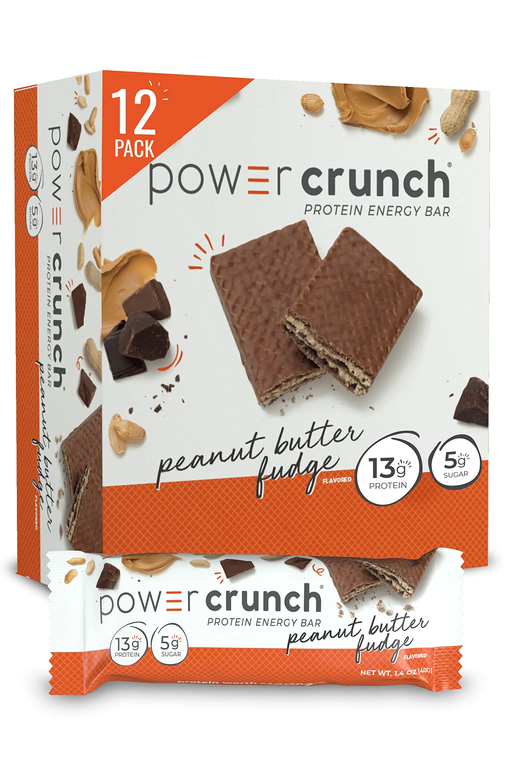 Power Crunch Protein Wafer Bars High Protein Snacks with Delicious Taste Peanut Butter Fudge 1.4 Ounce (12 Count)