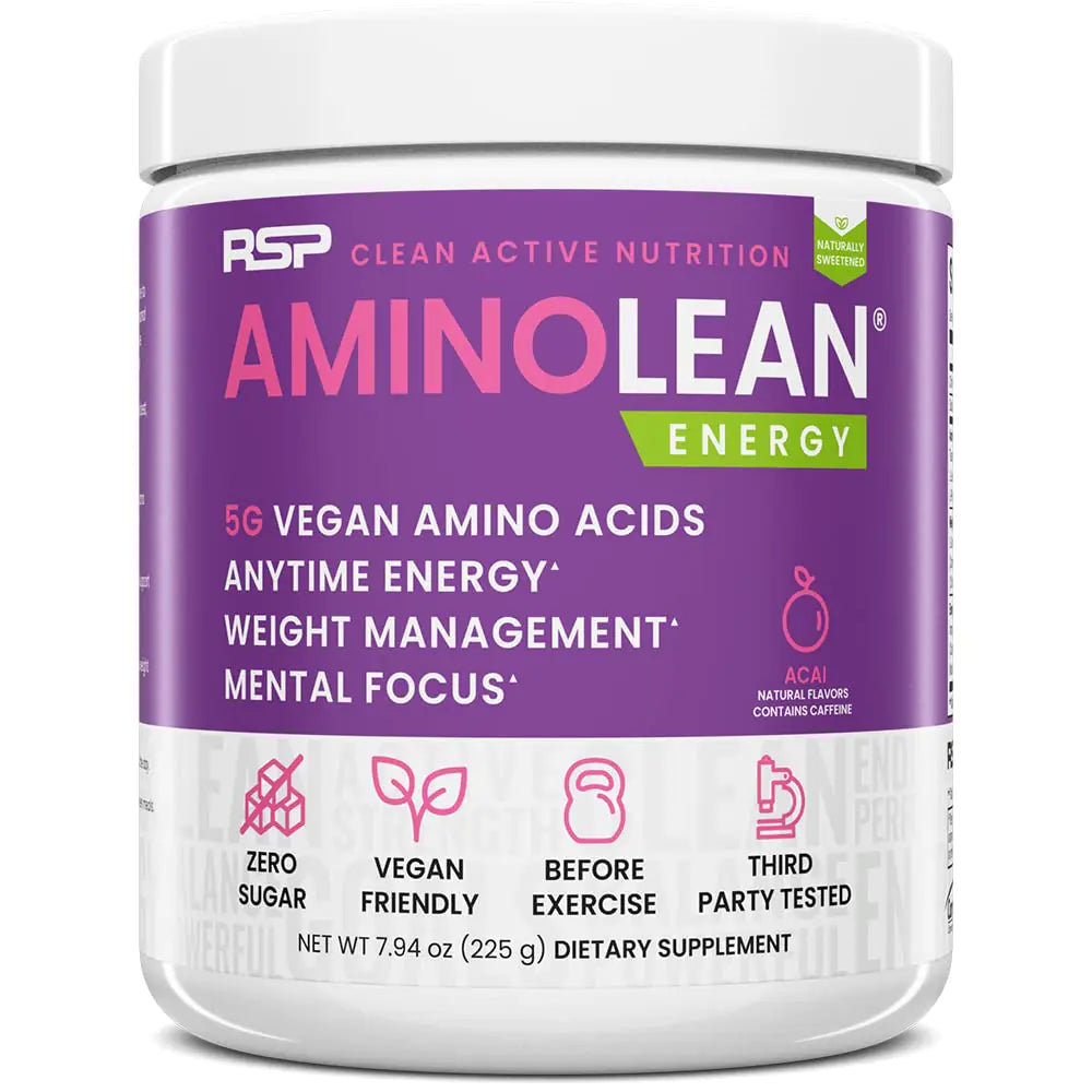 RSP AminoLean - All-in-One Natural Pre Workout Amino Energy Weight Management - Vegan BCAAs Preworkout for Men & Women Acai 25 Serv